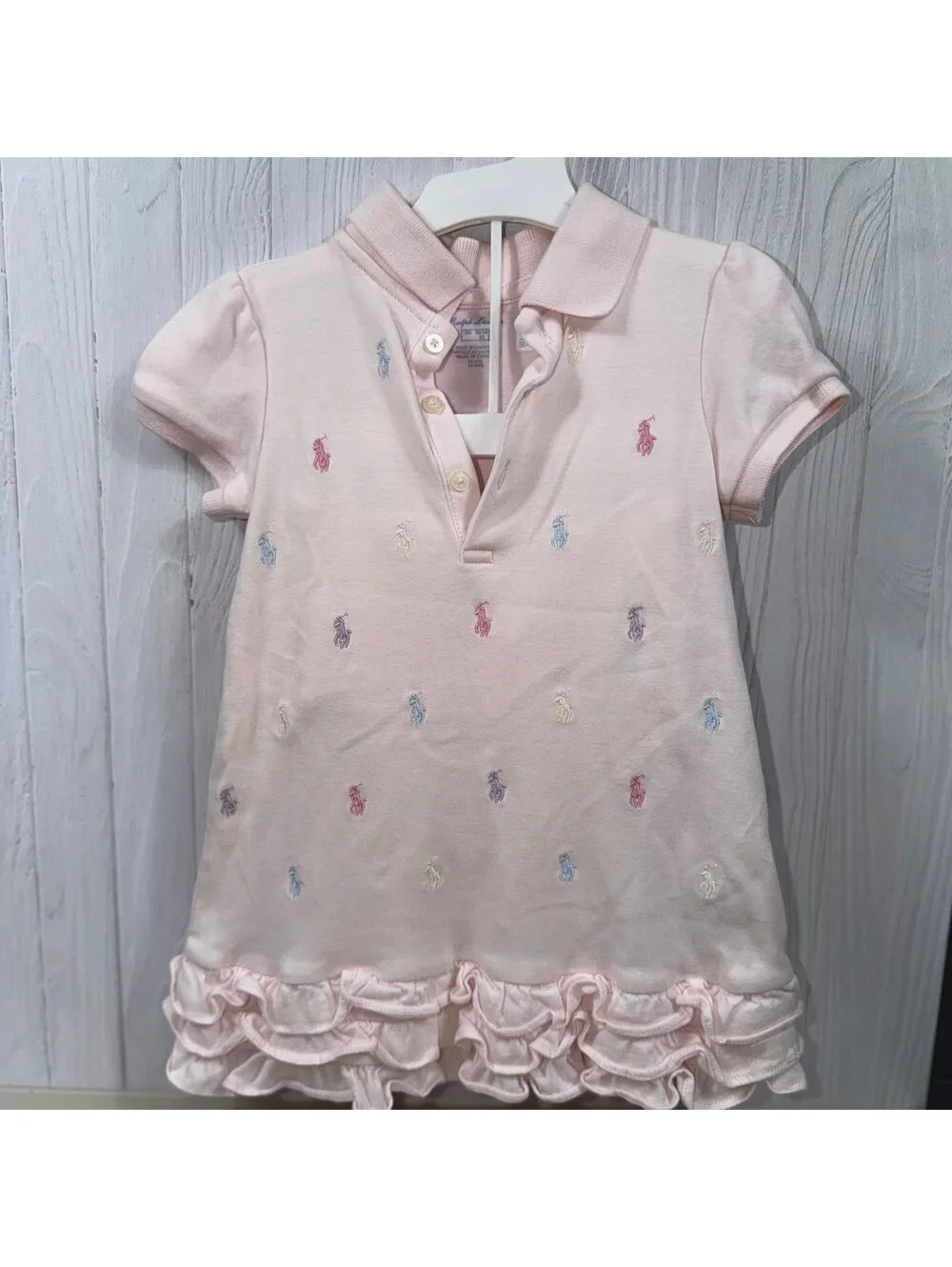 Ralph Lauren Baby Girls Pink Embroidered Polo Dress with Bloomers Size 18M